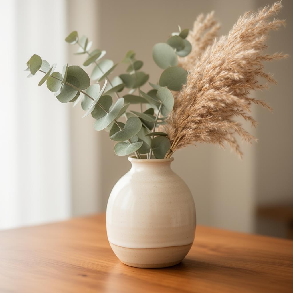 Soft eucalyptus and dried botanicals in gentle light